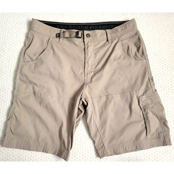 EUC prAna Men's 10" Zion Stretch UPF Belted Cargo Hiking Shorts Khaki 34 - Picture 1 of 11